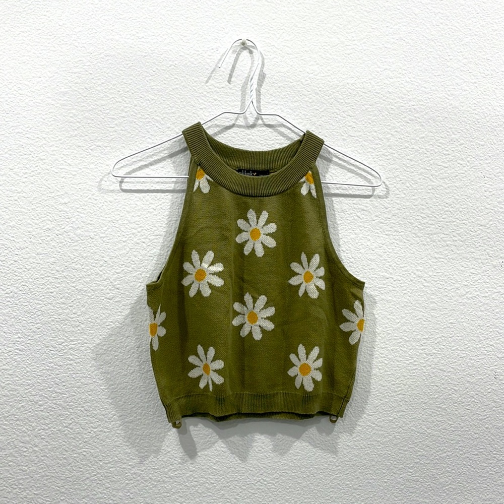 Green Crop Top with Halter Neckline.
